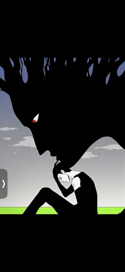 A stylized illustration shows a hunched figure with closed eyes resting on their knees, while a large shadowy demon-like entity with a glowing red eye looms over them from above, symbolizing inner demons or mental struggle—fitting the post's plea for engagement ("MAX ENG.AGE") to win $5 in SOL. The minimalist black silhouette art against a gray sky and green ground evokes isolation and pressure, mirroring the desperation in the giveaway call-to-action.