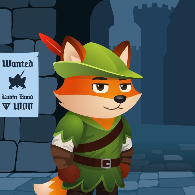 A cartoon fox dressed as Robin Hood stands confidently beside a "Wanted" poster offering a bounty of 1000, tying into the post's mention of a limited 1,000 NFT supply for the Robin Club collection on OpenSea.