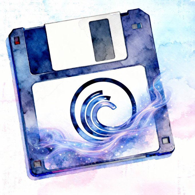 The image features a blue floppy disk with a white center, surrounded by a swirling blue and purple aura that gives it an otherworldly appearance. The background of the image is a gradient of colors transitioning from light blue at the top to dark blue at the bottom. The image also includes text that reads "bitTorrent was built on a simple belief: data survives best when it's shared." This message seems to be related to the floppy disk, as it represents the concept of sharing and preserving information in an analog form.