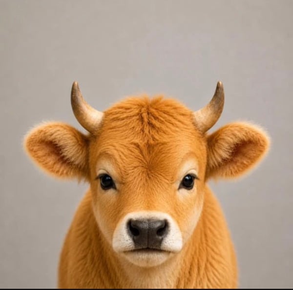 A fluffy orange bull stares directly at the camera against a plain gray background, embodying the bold, meme-powered energy of the $BULL token launching on Solana.