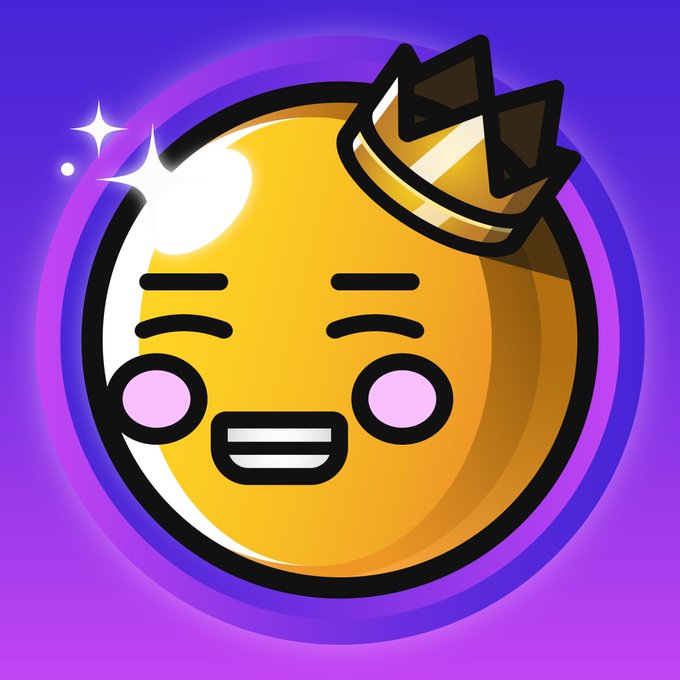 A cartoon emoji-style illustration of a smiling yellow face wearing a crown, set against a vibrant purple gradient background with sparkles, reflecting the playful, joyful vibe of a Sunday themed around the @SpaceRidersXYZ community.