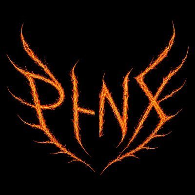 Stylized jagged orange flame text reading 'PHNX' against a black background.