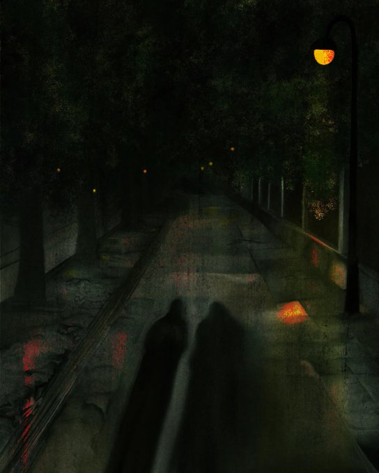 The image features a dark alleyway with two people walking down it at night. The alleyway has trees lining both sides of the path, creating an atmosphere of solitude and mystery. A street lamp stands tall on one side of the alley, casting light onto the scene. The image is accompanied by a caption that reads "𝐕𝐈. 𝐓𝐢𝐦𝐞𝐥𝐚𝐩𝐬𝐞 𝐁. 𝐀. 𝐄. 𝐅. 𝐆. 𝐇. 𝐴. 𝐵. 𝐶. 𝐷. 𝐸. 𝐹. 𝐺. 𝐻. 𝐼. 𝐽. 𝐾. 𝐿. 𝐀. 𝐁. 𝐂. 𝐃. 𝐄.