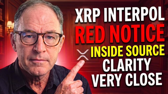 This thumbnail features text overlaying a portrait of a man, indicating it's related to a YouTube video discussing "XRP INTERPOL RED NOTICE" and "INSIDE SOURCE CLARITY VERY CLOSE."
