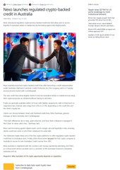 The image shows a Cointelegraph news article with the headline "Nexo launches regulated crypto-backed credit in Australia," featuring a photo of two businesspeople shaking hands in front of a screen displaying the Australian flag and currency.