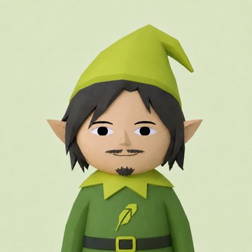 A 3D-rendered character of an elf-like figure wearing a green robe with a leaf emblem on the chest and a matching green pointy hat, set against a light olive background. The image likely serves as a mascot or branding for the newly launched $ELVES cult coin on the Robinhood chain.
