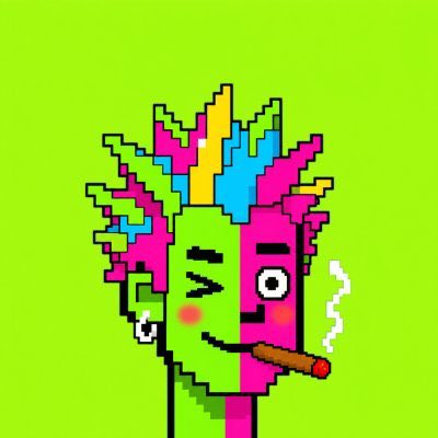 A pixel art illustration of a punk-style character with colorful spiky hair, an earring, and a cigar, winking against a bright green background, promoting a free mint for the "SplitzPunks" collection. The split-face design reflects the "Splitz" branding of the NFT project.