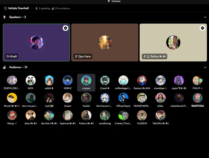 The image shows a computer screen displaying a list of user names along with their information within a spreadsheet-like interface, possibly from a social networking website. The main focus of this platform is attending town halls and engaging with others through conversations about various topics such as "@ritualnet", "@silent_501", and "@jumplifey9". Users can also watch videos, share their views, or listen to audio content related to the discussions happening in these town halls. The presence of multiple user names suggests a diverse range of interests within this social networking community.