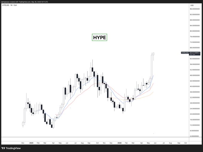 The image shows a chart or graph displaying the price movement of Bitcoin over time. The chart is titled "Hype" with a green line indicating its growth, while the x-axis represents months from January through December. The y-axis displays the value in Bitcoins. The title of the post reads "Hyperliquid," which could be related to the Bitcoin market or cryptocurrency trading in general.