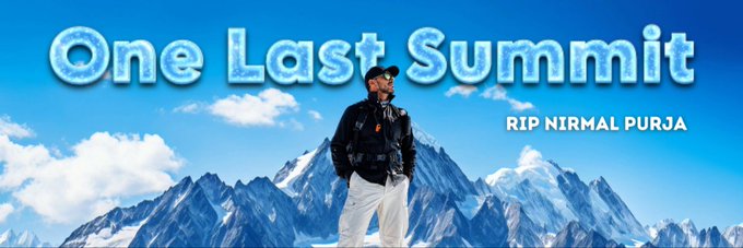 This banner image, featuring the text "One Last Summit" and "RIP Nirmal Purja," directly relates to the Solana token $PURJA, likely symbolizing aspiration and achievement within the crypto community.