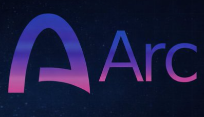 The image displays the "Arc" logo, featuring a stylized purple-to-pink gradient "A" symbol alongside the word "Arc" against a starry dark background. It serves as the branding for the Arc blockchain ecosystem, which Circle is expanding with new integrations like Transak for seamless USDC funding via debit cards or Apple Pay.