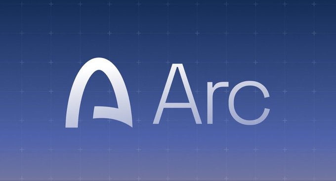 Arc logo displayed on a blue grid background, representing the Arc blockchain/cryptocurrency brand.