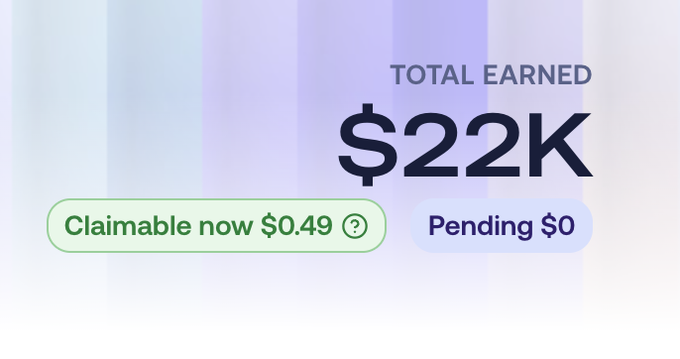 The image shows a dashboard displaying "TOTAL EARNED $22K" with "Claimable now $0.49" and "Pending $0." This relates to the post by highlighting a significant discrepancy between the user's overall mined total ($22K) and the tiny amount available to claim, illustrating how their crypto mining earnings from the 1inch high rewards program have accumulated over time despite small incremental payouts.