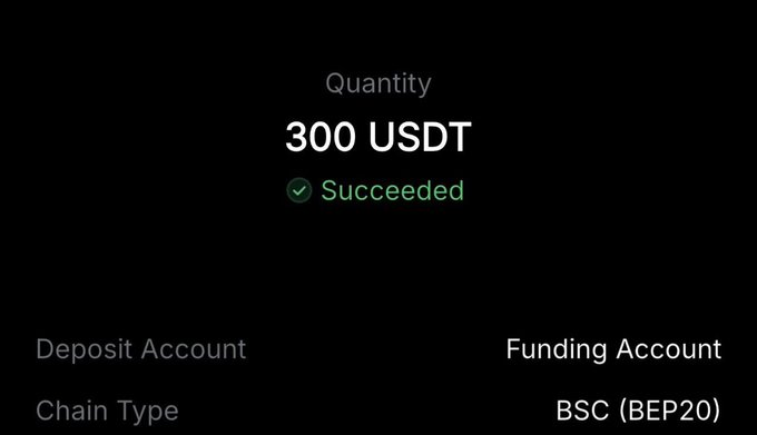 The image shows a successful transfer confirmation of 300 USDT via BSC (BEP20) network. It serves as proof of payment to support the post's giveaway, where the sender is distributing $300 USDT to their followers in celebration of the new month.