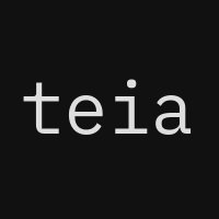 A black square logo with the white lowercase text "teia" centered on it.