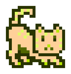 A low-resolution pixel art sprite of a green, plant-like creature with a rounded body and leafy limbs.