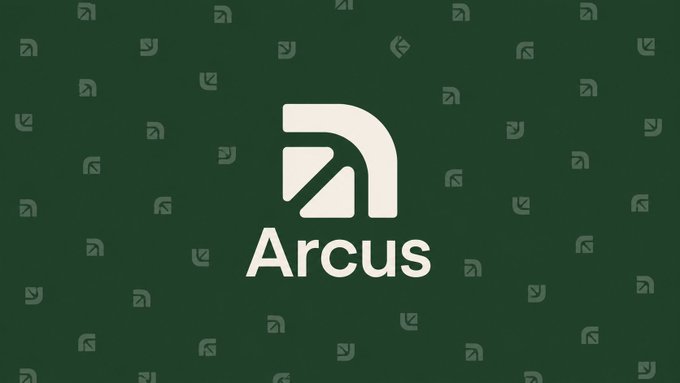 A logo for 'Arcus' displayed in cream/white text and icon on a dark green background with a subtle patterned design.