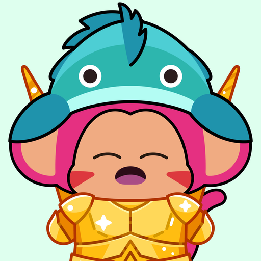 A chibi-style cartoon character with pink hair wearing a teal fish-like helmet with eyes and golden armor, appearing to be a Brawl Stars character.