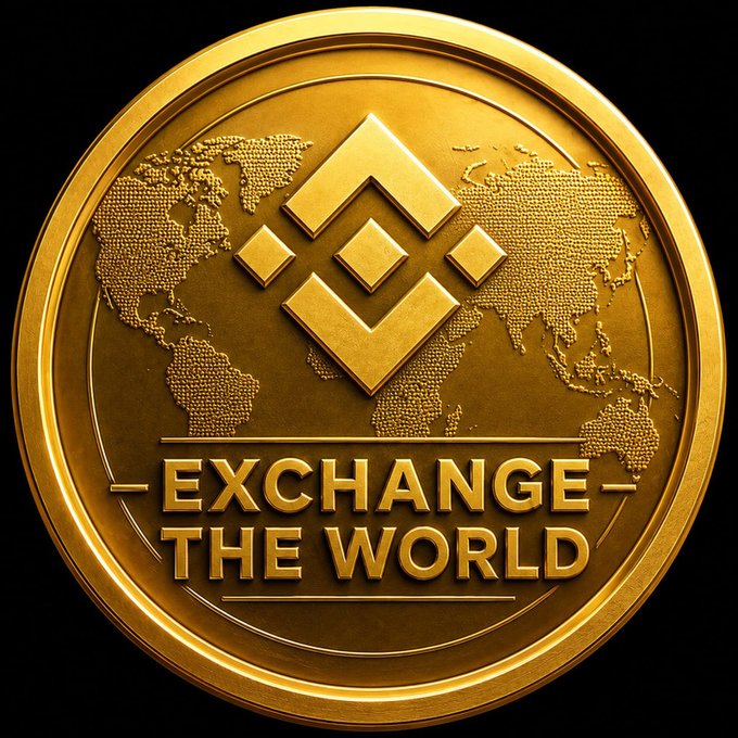 A gold-colored coin featuring a world map backdrop, the Binance "B" logo, and the bold text "EXCHANGE THE WORLD" visually represents the $ETW token's branding and its connection to the Binance Smart Chain community.