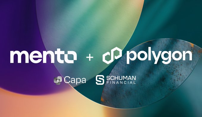 A graphic displays 'mento + polygon' along with the logos for 'Capa' and 'SCHUMAN FINANCIAL' against overlapping colorful, translucent spheres.
