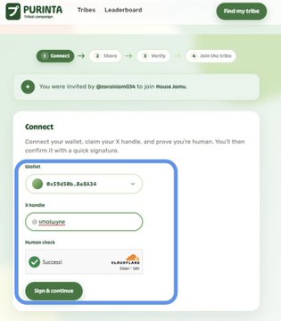 urna7t Tribes leaderboard page, displaying a green header and white text boxes with checkboxes for "Connect", "X Handles", and "Sign & continue".