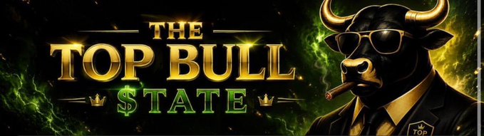 A bold promotional banner featuring "THE TOP BULL $TATE" in gold and green lettering alongside a cigar-smoking bull wearing sunglasses, visually aligning with the post's promotion of the $TATE token tied to Andrew Tate.