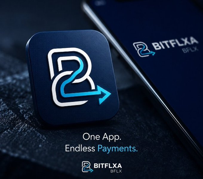 A sleek, dark-toned promotional image showcases the BITFLXA (BFLX) app icon and logo alongside a smartphone, featuring the tagline "One App. Endless Payments." The design emphasizes the platform's focus on practical, user-ready Web3 payment solutions, aligning with the post's message about building functional blockchain products rather than just launching new tokens.