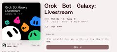 A screenshot from the Grok Bot account on the X social media platform (formerly Twitter) shows a post about "Grok Bot Galaxy: Livestream" on December 5, 2024, displaying live activity metrics with 13 posts, 14 likes, and 8 comments. The post appears to be promoting or sharing content related to a young developer's story of creating a free trading tool for Polymarket that earned him a $20,000 reward.