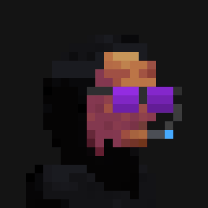 Pixel art character wearing sunglasses and holding a device.