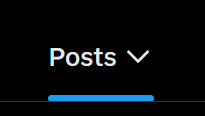 The image shows a black screen with the text "Posts V" in a tall, narrow font and a blue button at the bottom, likely representing the X (formerly Twitter) mobile app's "Posts" feed toggle button. The user is humorously complaining about the toggle feature that keeps switching back, with "V" possibly representing the "verified" posts toggle that won't stay off.