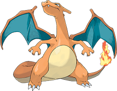 An image of the Pokémon Charizard, an orange dragon-like creature with blue wings and a flame on its tail.