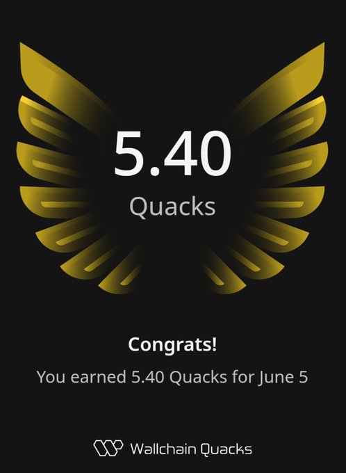 The image shows an award for Quacks that has been earned by someone named @wallchainQuacks. The award is for 5.4 Quacks, which means they have earned 5.4 Quacks from Wallchain. This achievement could be related to a project or activity on the platform where they are active. The post congratulates them and encourages others to focus on what's in the image and how it relates to the content of the post.