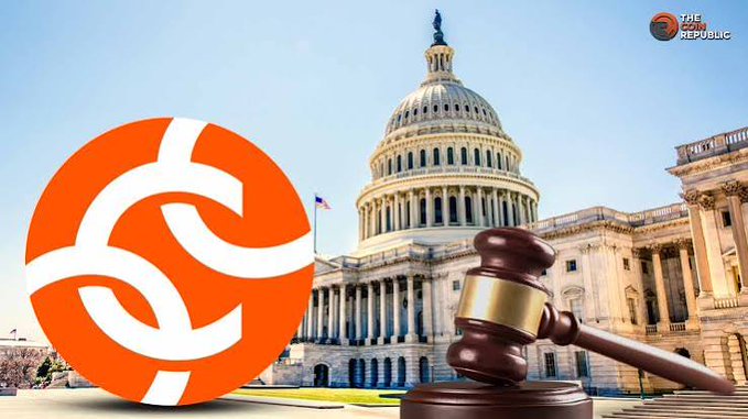 A graphic from 'The Republic' news outlet shows the Circle logo alongside an image of the U.S. Capitol building and a judge's gavel, suggesting a legislative or legal news story.