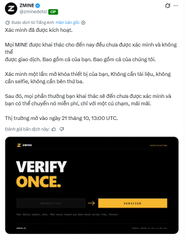 A Zing News social media post in Vietnamese discusses an OTP verification process, featuring a screenshot of a 'VERIFY ONCE' interface.