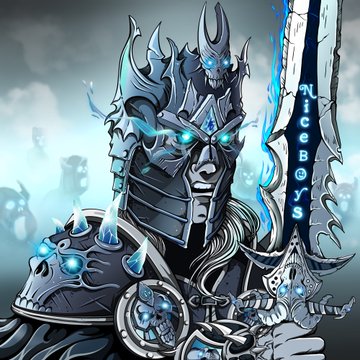 A digital artwork of an armored knight with glowing blue eyes and crystals, with the text '7ICEGYS' written vertically on the right side.