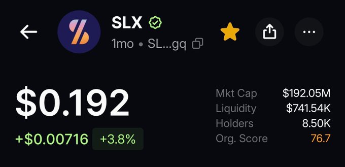A screenshot of the SLX token on a crypto tracking platform shows it trading at $0.192 (+3.8%), with a market cap of $192.05M, $741.54K liquidity, and 8.50K holders. The image visually supports the post's claim of profiting on the upcoming token unlock event, displaying key metrics like price and market cap relevant to the poster's 5-figure profit projection.