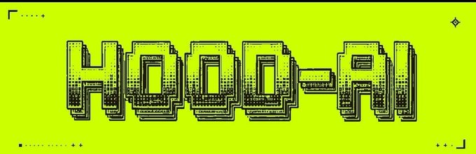 Pixelated black 'HOOD-AI' text logo displayed on a bright yellow-green background