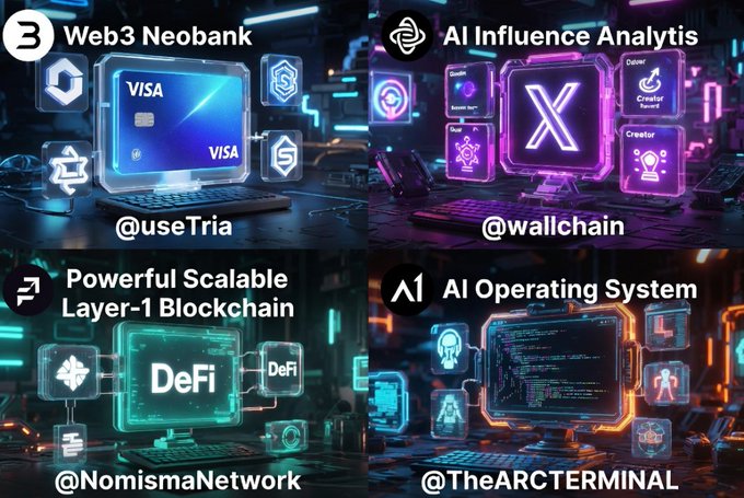 The image features four computer monitors displaying different logos for various innovative Web3 projects. The first monitor shows a blue Visa logo, while the other three displays unique designs representing different cryptocurrency platforms or services. The text "Innovative Web3 Projects" is written in white at the bottom of the image.