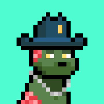 A pixel art illustration shows a green-skinned character wearing a black fireman's helmet with a yellow emblem, set against a solid teal background.