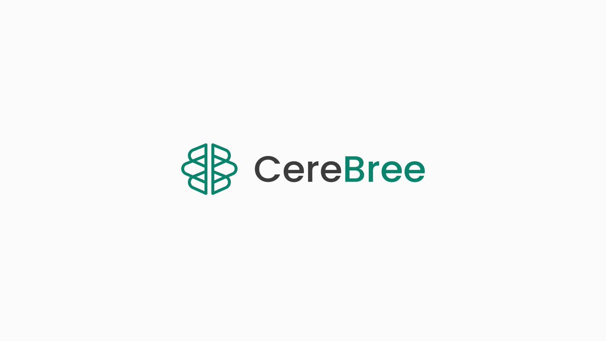 The image features a logo for a company named "CereBree". It consists of a stylized design of a brain, rendered in shades of blue and green against a white background. The logo is positioned centrally within the frame, with the words "CereBree" written below it. The text "Powered by $CRX and the @Oracle Blockchain Platform." is also present on the image.