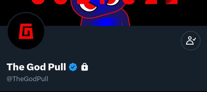 A Twitter profile header for 'The God Pull' (@TheGodPull) with a verified checkmark and lock icon, featuring a red and blue character graphic against a black background.