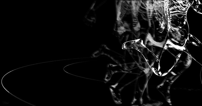 A ghostly black-and-white image shows an X-ray-like rendering of overlapping skeletal figures in dynamic motion, with curving lines suggesting reins or lassos, set against a dark background—evoking the haunting, frenetic energy befitting a piece titled "SURGE."