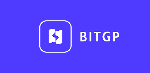 A simple blue logo screen displaying a white square icon next to the text 'BITGP'.