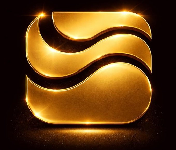 The image features a golden logo with three waves that are curved upwards, giving it a dynamic and eye-catching appearance. The logo is set against a black background, which contrasts with its golden hue and makes it stand out even more. The text accompanying the image reads "Attention, DeFi enthusiasts! $RIVER is revolutionizing DeFi with chain abstraction". This message highlights the innovative nature of the golden logo and its potential impact on the DeFi space.