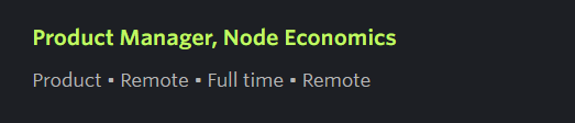 This image shows a Chainlink job listing for a "Product Manager, Node Economics" role, highlighting recent developments in stablecoins and reaffirming trust in $LINK.