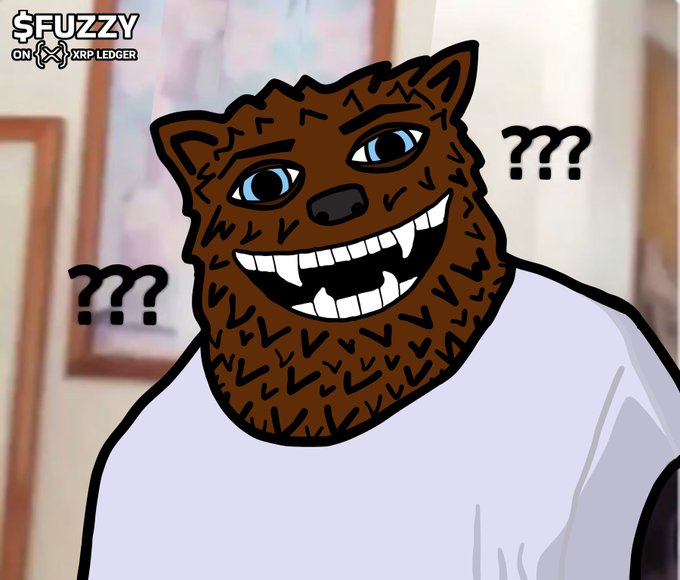 A cartoon character with a furry brown bear-like head and a wide toothy grin appears confused, surrounded by "???" marks, with text in the top corner reading "$FUZZY ON XRP LEDGER." The image visually conveys the bewilderment expressed in the post, which laments that the $FUZZY project on the XRP Ledger was suspended on 7/22 despite following all rules, suggesting @elonmusk should reinstate it under the #freefuzzy campaign.