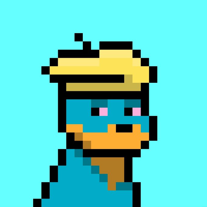 A pixel art character with a blue head and orange face wears a yellow captain's hat against a teal background, representing a "doginal dog" — a play on ordinals and the popular "dogwifhat" meme coin mascot — symbolizing the bear market crypto starter pack.