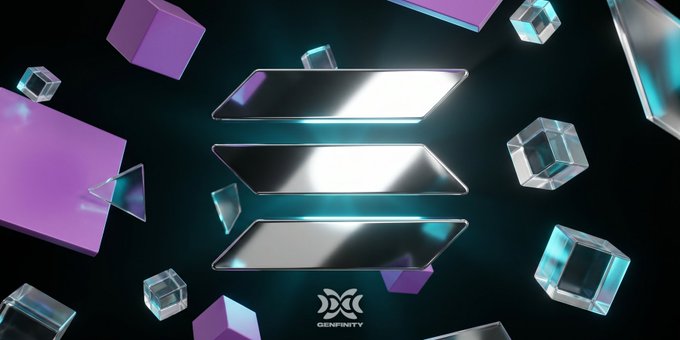 The image features a 3D rendering of a purple cube, a blue cube, and several other cubes scattered throughout the scene. The background appears to be black with some purple and blue elements. In the bottom right corner of the image, there is text that reads "Solana Accelerate USA. 13 product moments in 48 hours. Bank stablecoins shipped. tokenized Treasuries cleared interbank rails. May 2026: @WesternUnion USDPT live on Solana". The objects are floating and scattered around the image, creating a sense of depth and complexity.