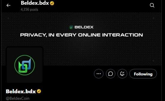 The image shows the Instagram profile page for Beldex.bdx (@BeldexCoin), a verified account with 4,356 posts, featuring the tagline "PRIVACY, IN EVERY ONLINE INTERACTION." This aligns with the accompanying post, which highlights Beldex's ($BDX) focus on enabling privacy without isolating users—addressing the concern that closed-off privacy chains can restrict liquidity and developer activity, hindering ecosystem growth.