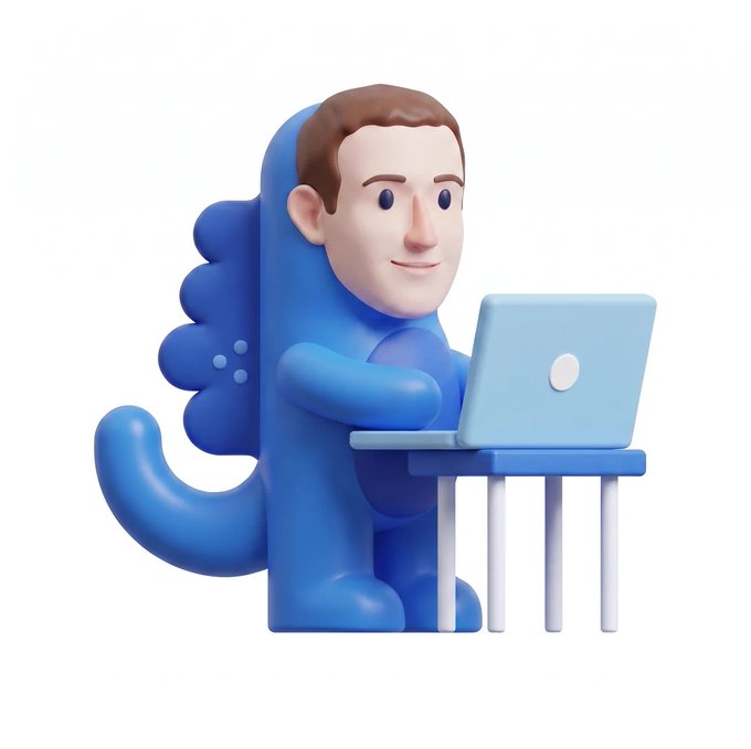 A 3D rendered illustration of a stylized cartoon man in a blue costume using a laptop on a small table.